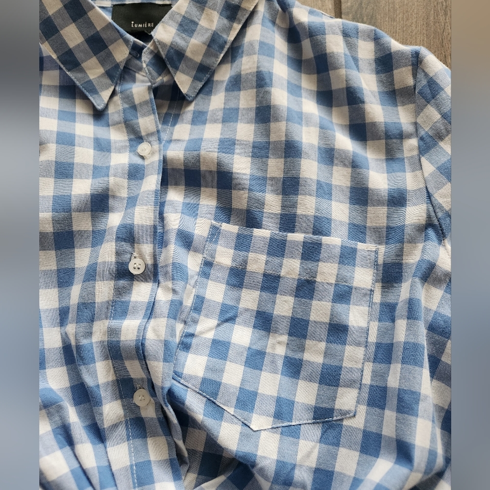 Lumiere Cropped Front Twist Button-Up Cotton Long… - image 7